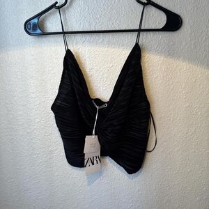 Zara Black Ruched Twist Crop Cami